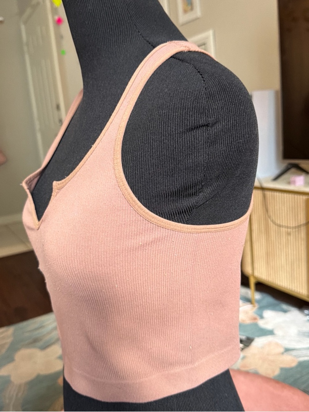 Women's Ribbed Pink Tank Crop Top